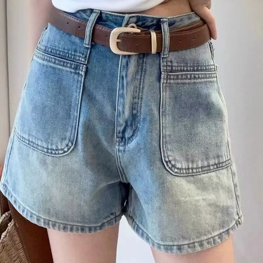 Picture of 2025 New Simple Women's Clothing Fashion Hot Pants Double Pocket A- shaped Wide Leg All-match Slimming plus size Denim Shorts Women