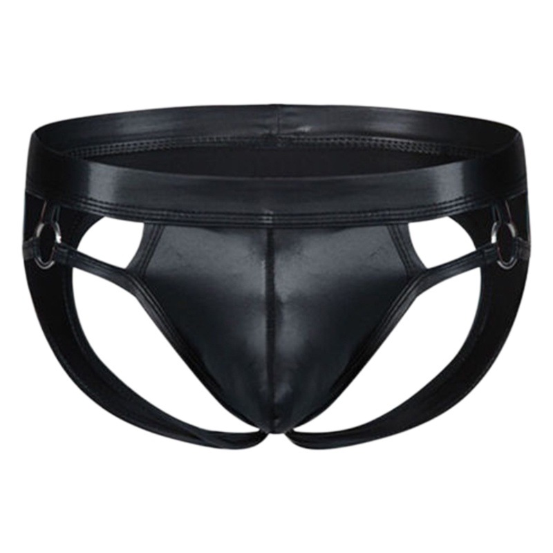 Cross-Border Men's Sexy Underwear with Exposed Buttocks, Imitation Leather Low-Waist Briefs, Performance Hollow European and American Patent Leather Sexy Underwear