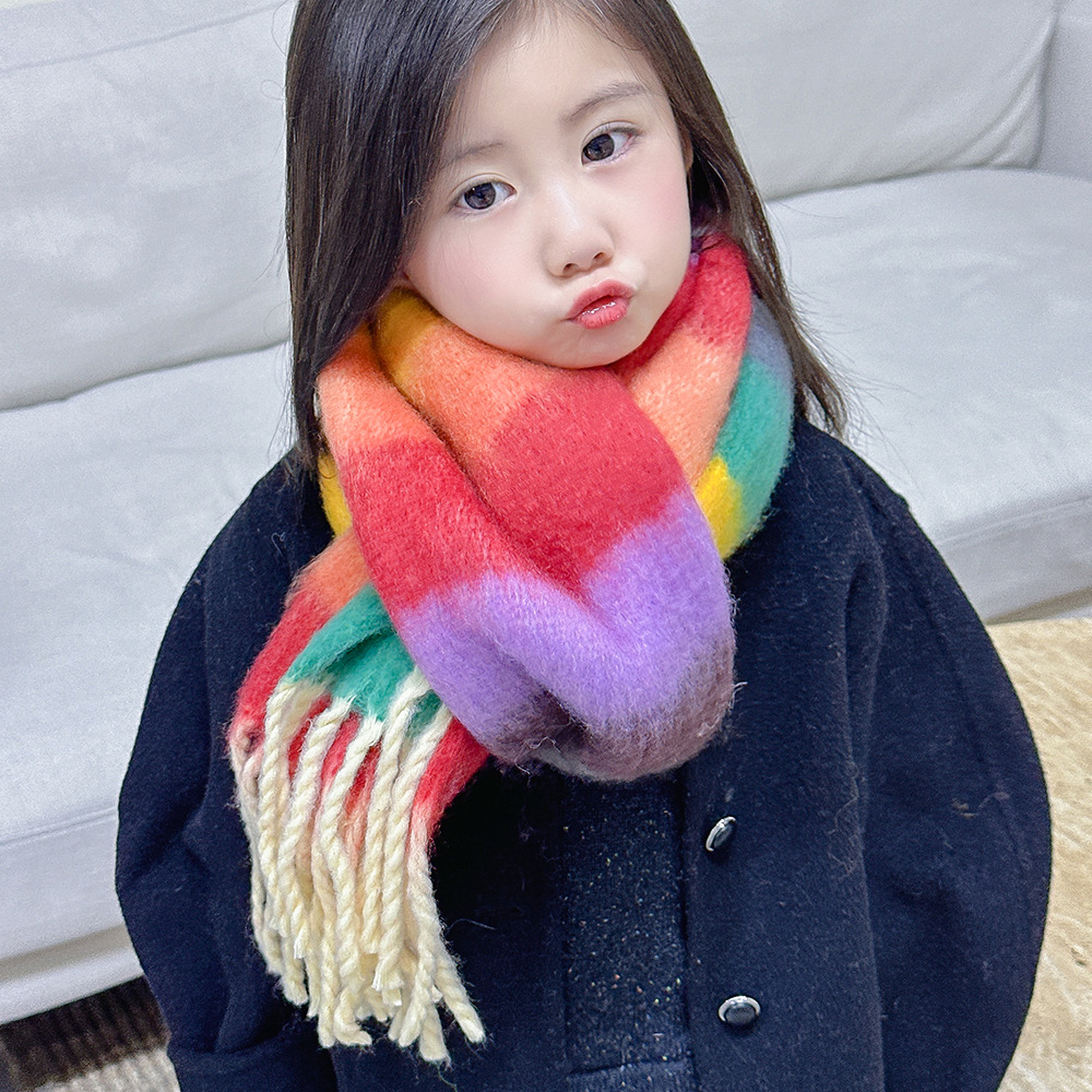 Su-woven horizontal scarf 2024 new rainbow color matching boys and girls autumn and winter warm Korean high-grade warm long towel