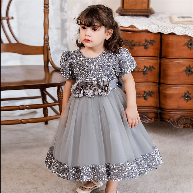 Picture of Foreign Trade Cross-border New Children's Princess Dress Sequin Mesh Girls' Wedding Dress Host Performance Dress