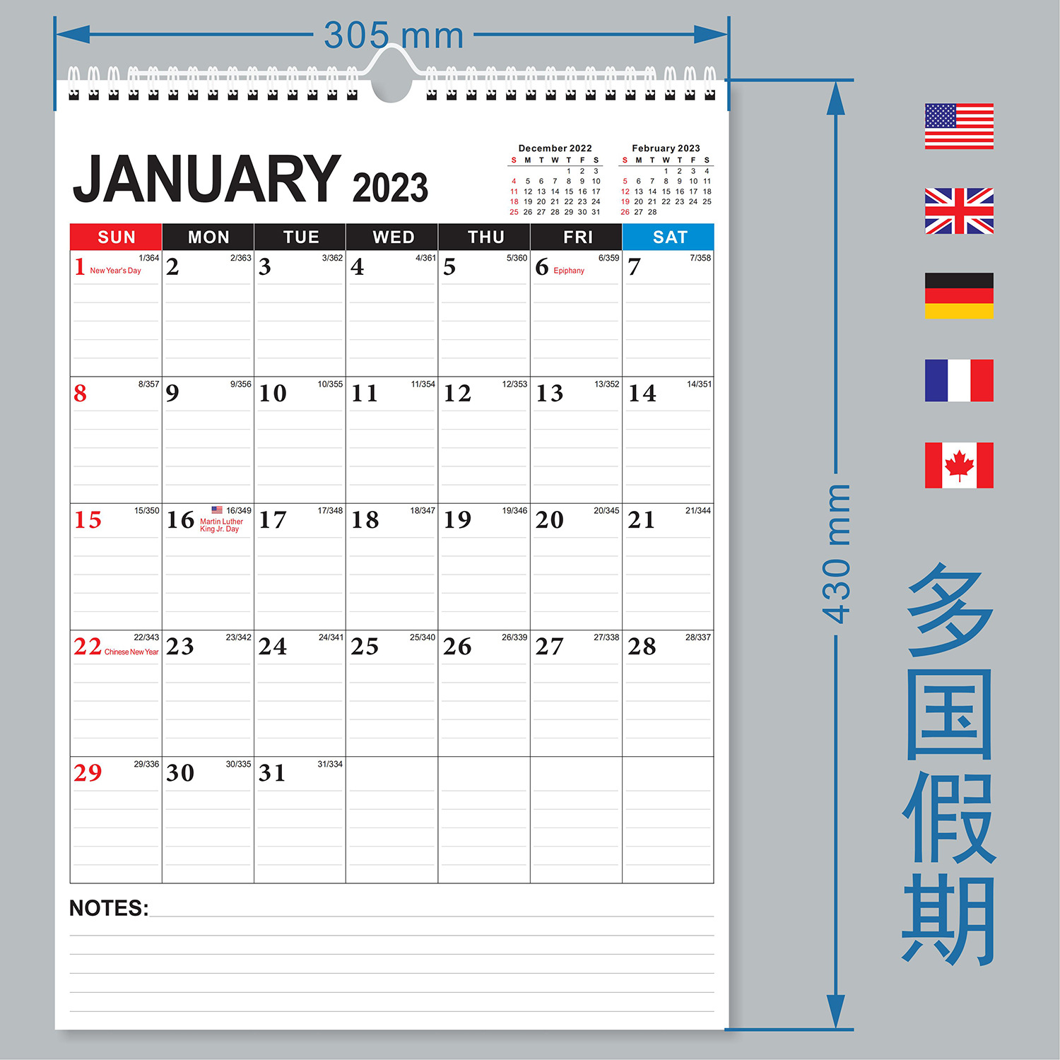 A3 Size Multi-National Holiday Calendar Cross-Border E-Commerce Amazon Temu Monthly Calendar Paper Calendar 2025