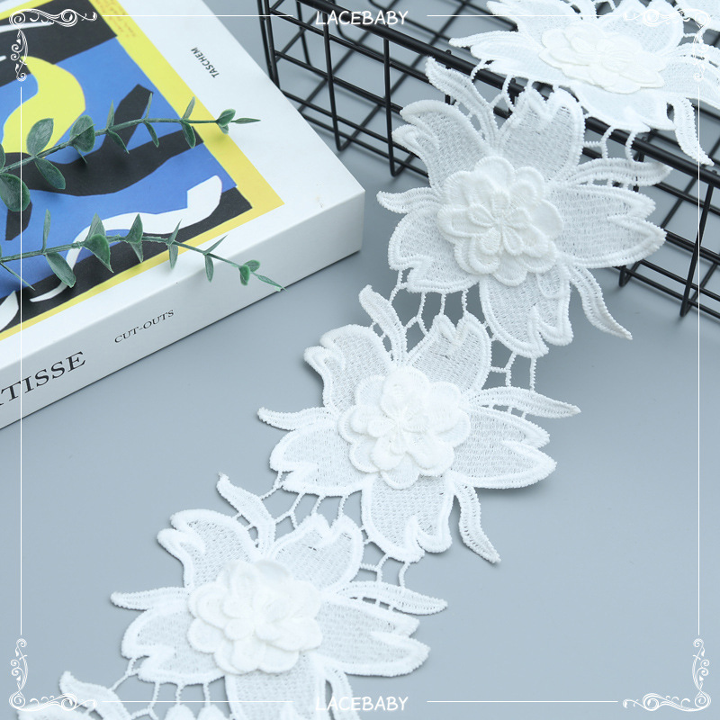 Water soluble three-dimensional milk silk flower garment accessories wholesale hand embroidery factory polyester lace embroidery lace