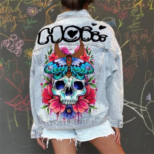 Picture of 2409 * Western Tribal Vintage Print Amazon Denim Jacket Denim Jacket Long Sleeve Lapel