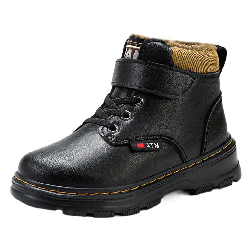 Little Yellow Duck boys' Martin boots 2023 autumn and winter new cotton shoes fleece-lined warm British children's short boots girls' shoes fashion