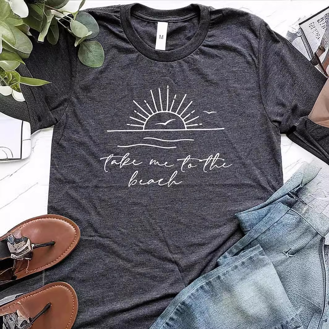 Foreign trade Independent Station Women's top Round Neck Line Drawing Printed Short-sleeved t-shirt