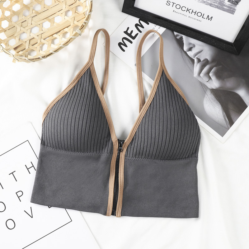 Picture of Designed Small Breast Push-Up Deep V Zipper Camisole Women's Inner Wear Breast Pads Beautiful Back Wrapped Chest Outer Wear Bottoming Top