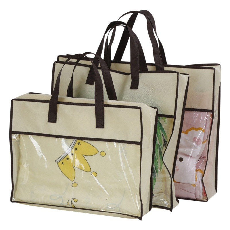 Spot PVC Non Woven Fabric Home Textile Tote Bag Winter Quilt Packaging Bag Translucent Home Textile Bedding Zipper Bag