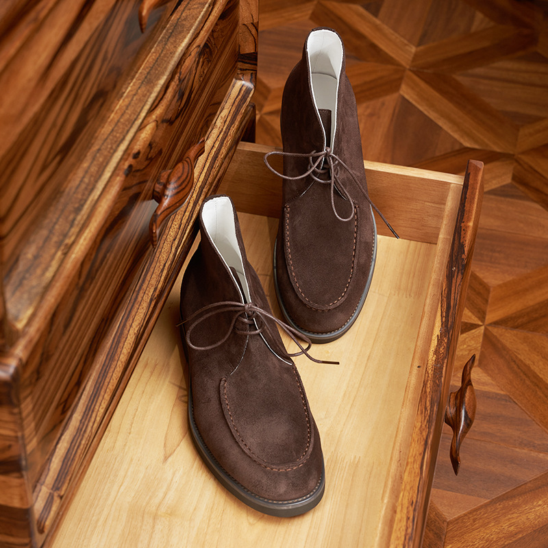 New Leather Frosted Martin Boots High-top Breathable British-style Desert Boots Cowhide Anti-suede Lace-up Men's Ankle Boots