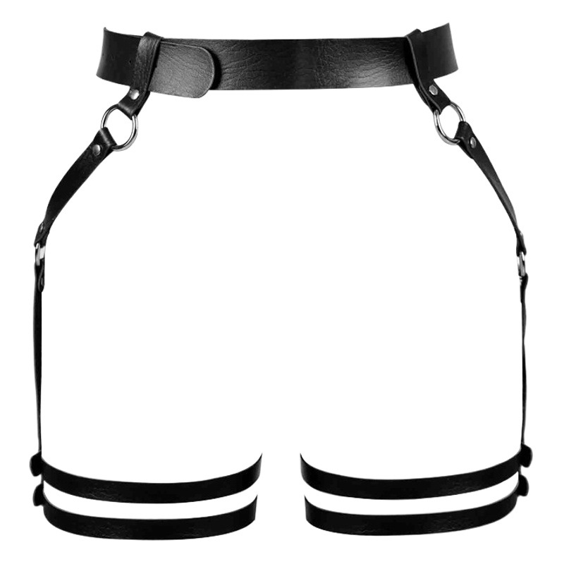 European and American Cross-Border Jewelry Punk New Stylish Exaggerated Black Leather Multi-Layer Waist Chain Women's Leather Body Chain