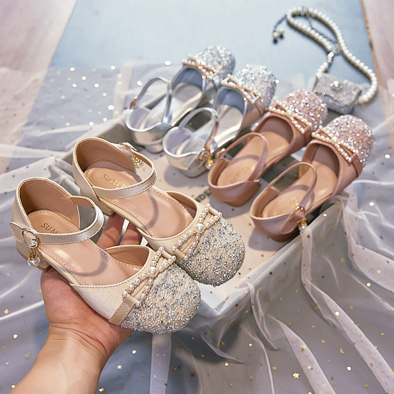 Girls' Korean-style Crystal Princess Shoes 2025 Spring and Autumn New Single Shoes Sequin Soft-soled Baby Rinse Shoes Performance Leather Shoes