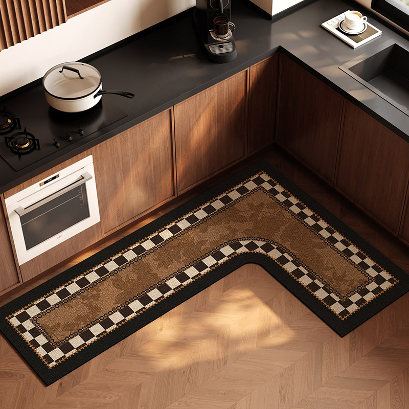 Mid-ancient style kitchen floor mat L-shaped non-slip oil-proof and washable 7-shaped foot mat water-absorbing oil-absorbing dirt-resistant carpet mat