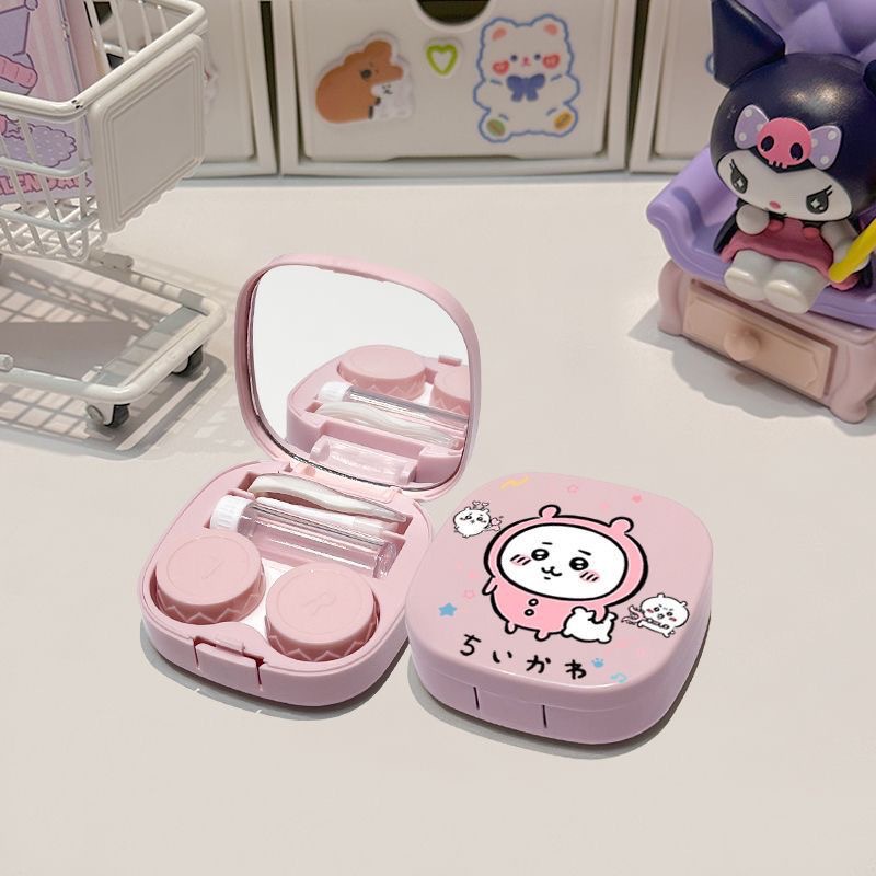 Picture of With mirror] contact lens box beautiful pupil box portable portable care box storage box advanced glasses companion box