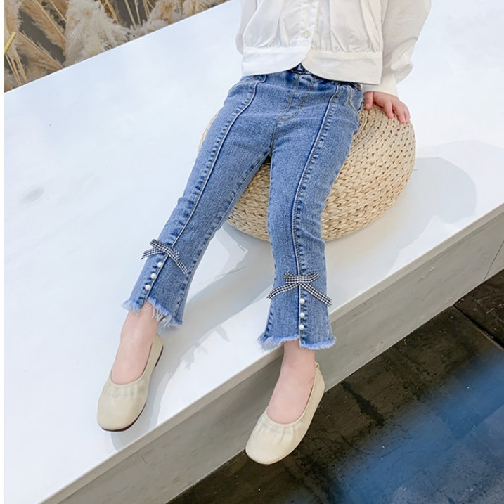 Picture of Girls' Pants Korean Jeans Women's Micro Denim Pants Fashion Split Stretch Girls' Spring and Autumn Jeans