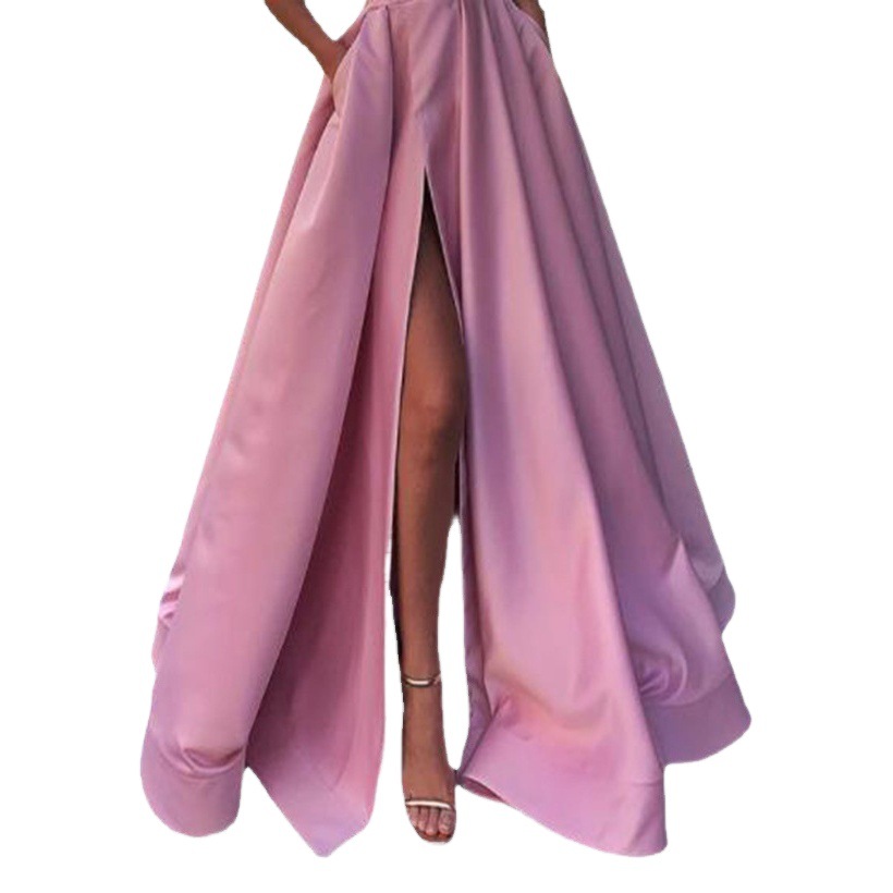 S8927 2025 Cross-Border Xia Xin European and American Clothing One-Shoulder Tube Top Dress Long Skirt Sexy Slit Large Hem Dress