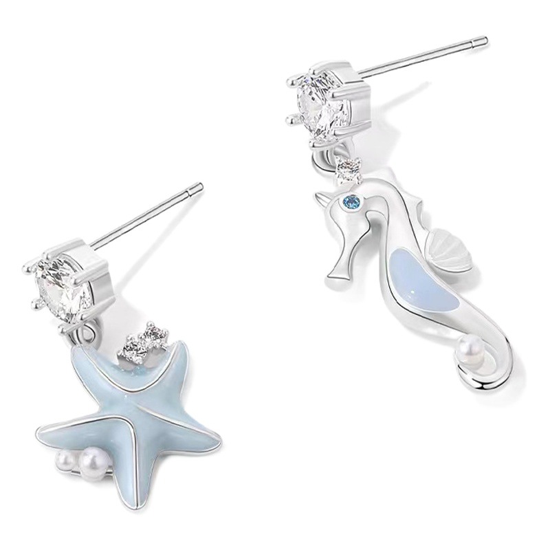 Ocean Shining Stars Earrings Women's Blue Summer Fresh Ear Clip Earrings Design Sense Seaside Holiday Style Earrings