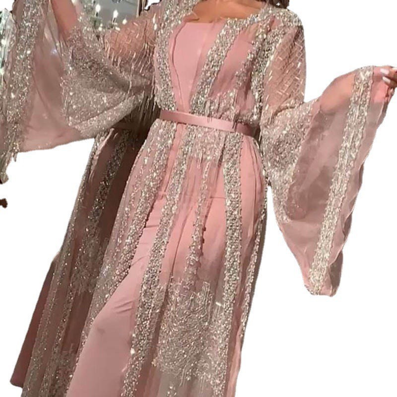 Picture of 2025 Cross-Border New European and American Export Women's Clothing Bronzing Large Hem Dress Sexy Long Skirt Shawl Banquet Evening Dress