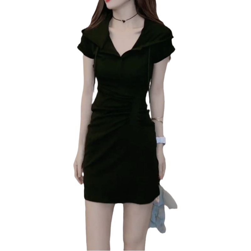 Sweet Spice Hooded dress 2024 Summer New Design Sense Small Waist Pleated Slim Hat Skirt
