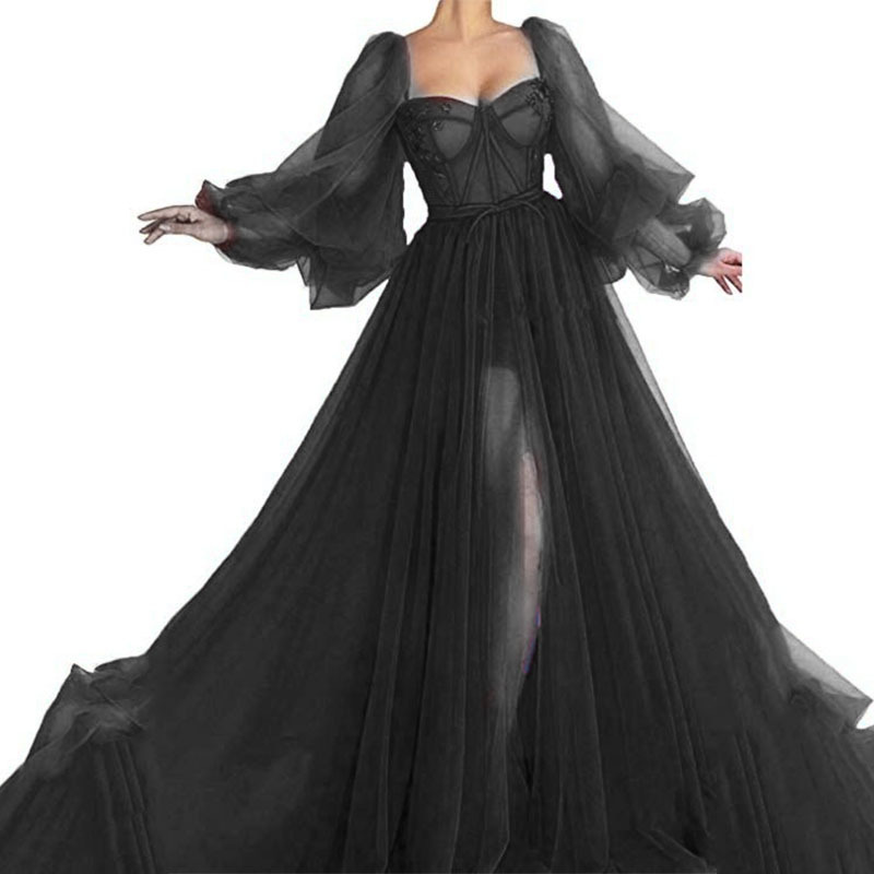 Picture of 2025 Cross-Border Summer New European and American Clothing Elegant Fashion Dress Mesh Slit Large Hem Wedding Dress Evening Dress