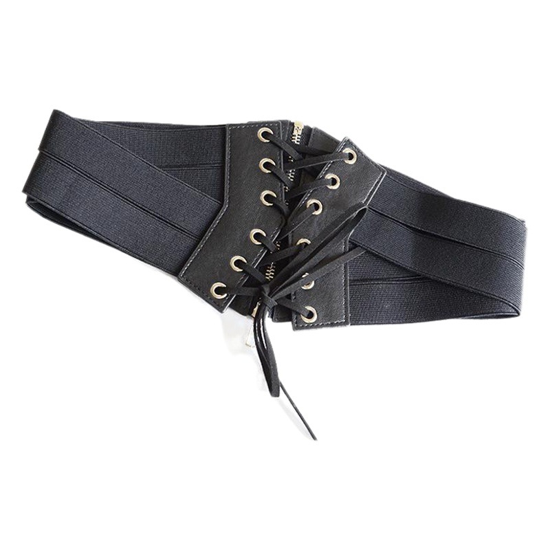 Vintage Elastic Zipper Strap Waist Cover Cloth Women's Decorative Shirt Skirt All-match Women's Wide Belt Black