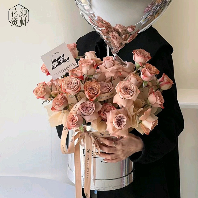 Valentine's Day Silver Set of Two Round Flowers Hug Buckets Internet Celebrity Strawberry Bouquet Buckets DIY Material Handmade Dolls
