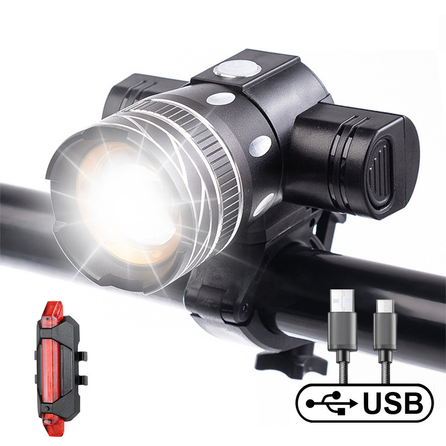 Bicycle headlight warning light usb charging T6 mountain bike waterproof riding equipment bicycle light night