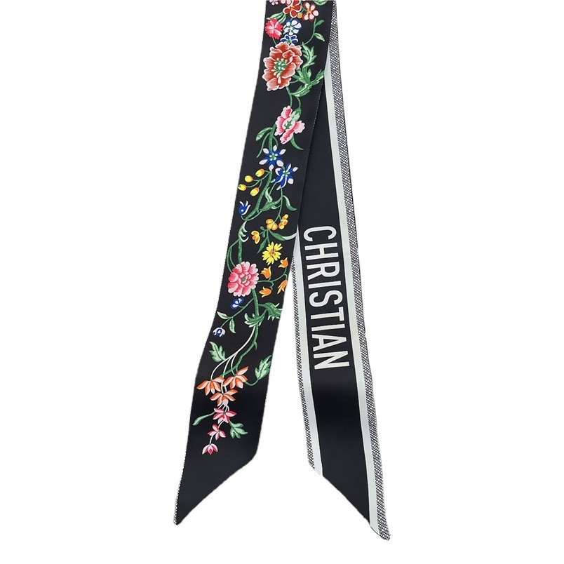 Korean Style Romantic Flower Long Silk Scarf Women's Spring and Summer French Style Hair Band Tie Bag Super Fairy Ribbon Ribbon All-match Scarf
