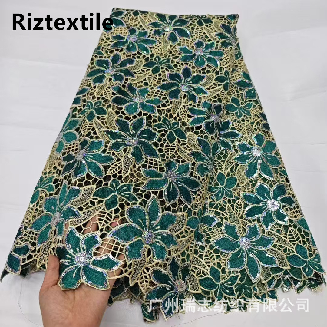 african retro style sequins water soluble lace embroidery flower dress fabric guipure lace fabric