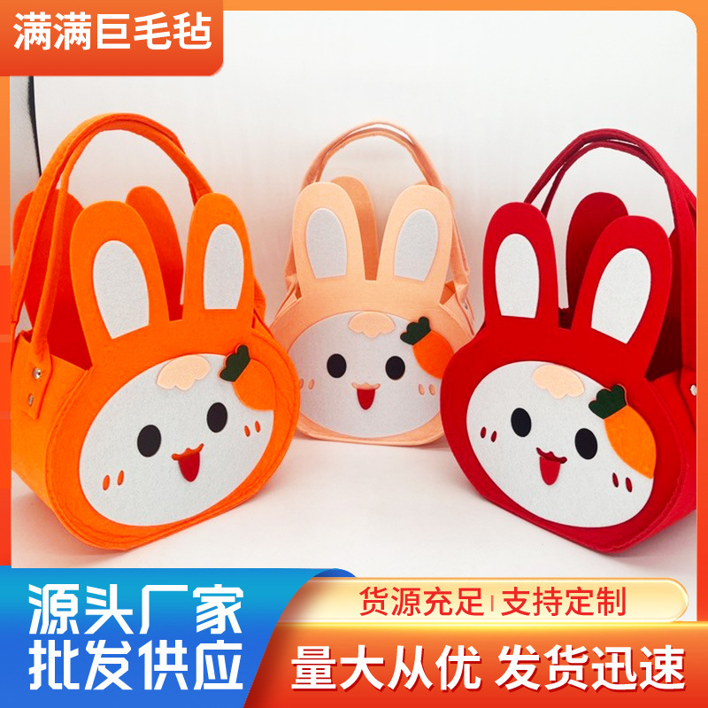 New Rabbit Flower Felt Bag Manufacturer Exquisite Printed Cartoon Portable Felt Handbag Fashion Handmade