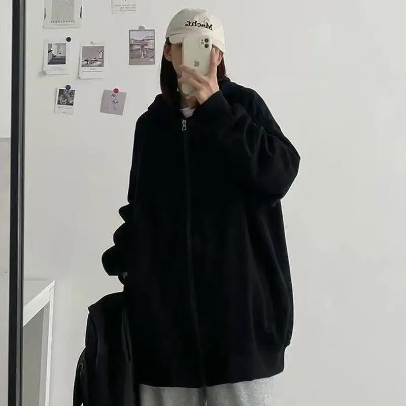 Picture of Trendy gray hooded women's sweatshirt 2025 season new fleece American retro niche casual trend jacket trend