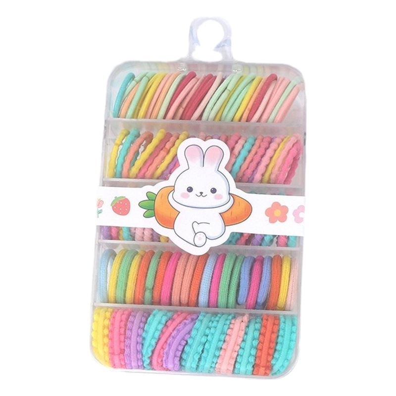 New children's hair accessories Korean-style cute cartoon five-grid box rubber band suit baby hair tie small size bag cloth hair ring