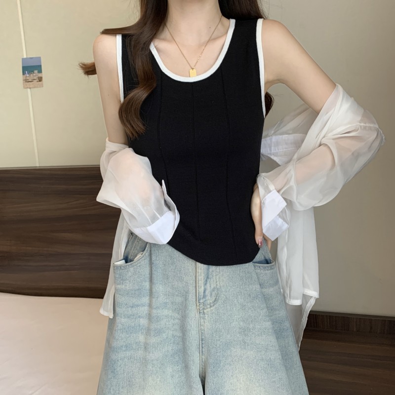 Picture of Women's Fat 2024 Summer New Knitted Camisole for Outerwear Pure Desire Short Style Sleeveless Top