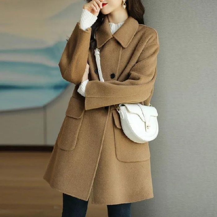 Picture of Woolen Coat Women's 2023 Autumn and Winter New Age-reducing Thickened Korean Style Warm Mid-length Loose Small Women's Coat