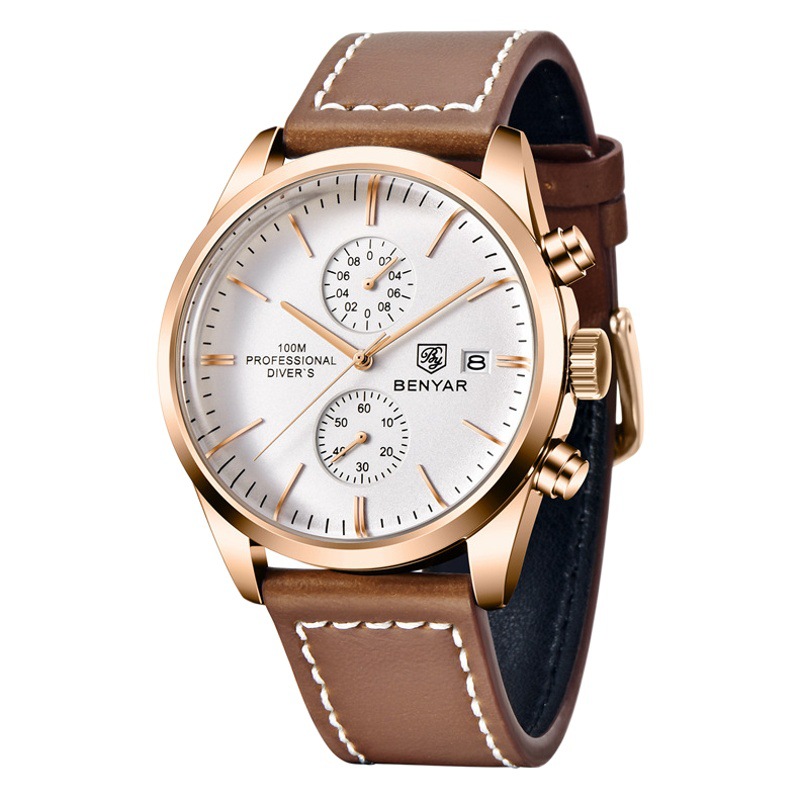 BENYAR Binya 5187 new multifunctional quartz movement leather strap men's business leisure calendar watch