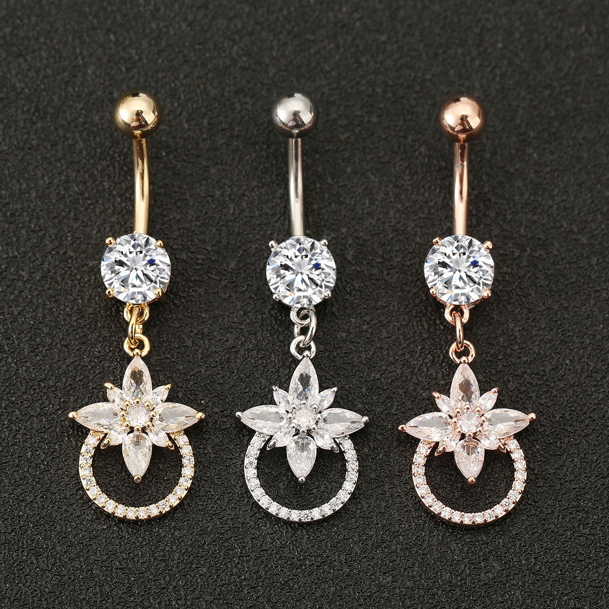 New cross-border flower tassel stainless steel navel nail inlaid zircon navel ring body piercing jewelry navel buckle