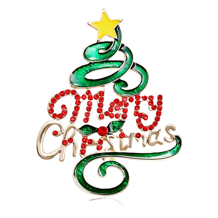 Cross-border brooch jewelry Europe and the United States Christmas brooch wholesale rhinestone painting drop oil Christmas tree brooch Christmas wholesale