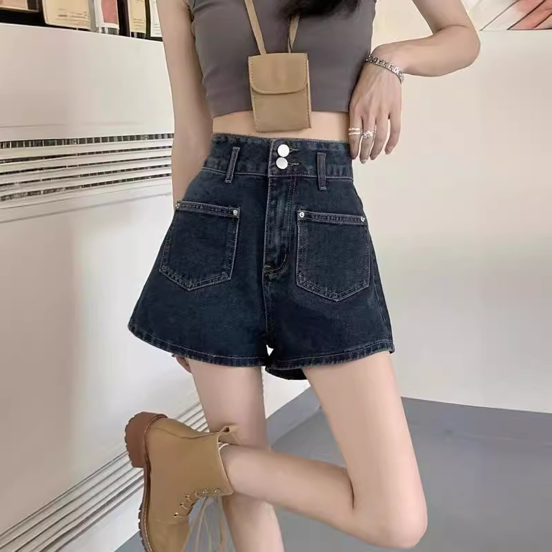 Spring/Summer 2024 New Design Sense Slimming Loose Retro Wide Leg Pants Hong Kong Style Small High Waist Denim Shorts