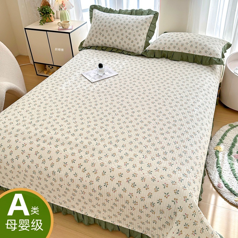 Class A Cotton Bed Cover Three-Piece Set Four Seasons Simple Cotton Thickened Lace Bed Sheet Tatami Cotton Bed Cover Ins