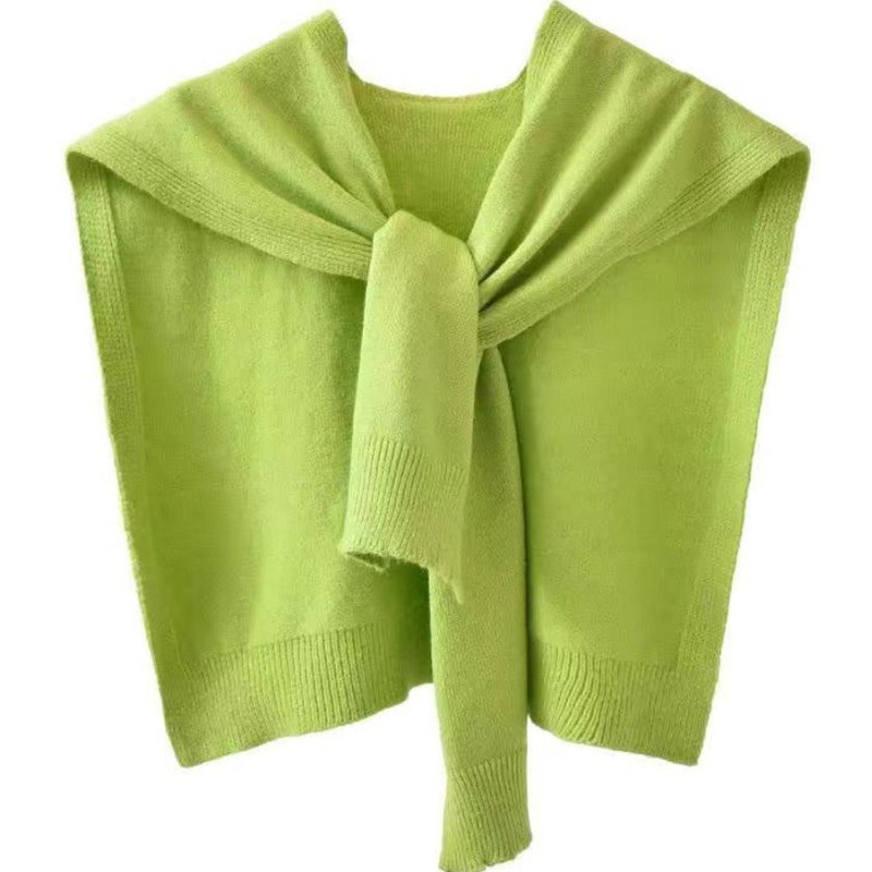 Picture of Core-spun Yarn Knitted Shawl Women's Spring and Autumn Outer Waistcoat Solid Color Shoulder Thin Cardigan Summer Knot False Collar Scarf