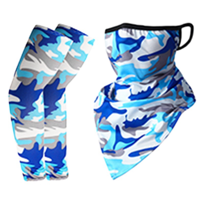 Sunscreen Riding Ice Silk Sleeves Hanging Ears Ice Silk Triangle Towel Summer Outdoor Sports Riding Mask Sleeve Combination