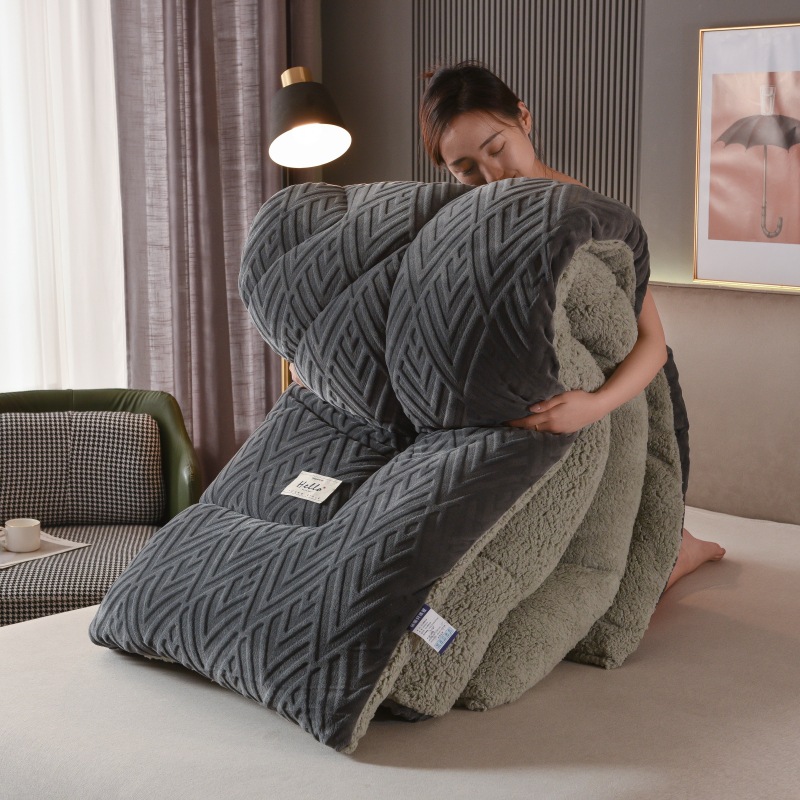 Picture of Amazon cross-border e-commerce milk fleece lambswood solid color winter quilt thickened core snowflake flannel quilt mattress
