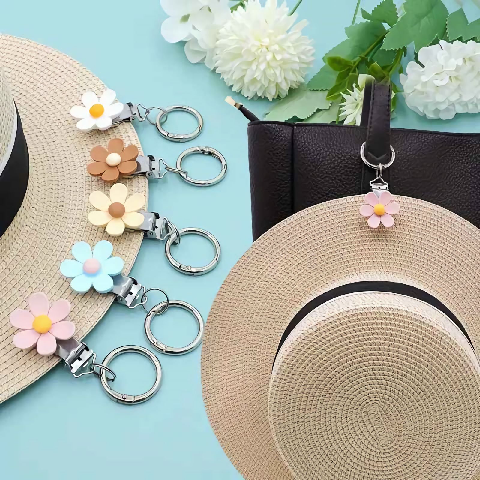 Manufacturer Supplies and Sells Colorful Resin Simulated 3D Sunflower Travel Hat Clips, Sunglasses Clips, and Women's Bag Accessories