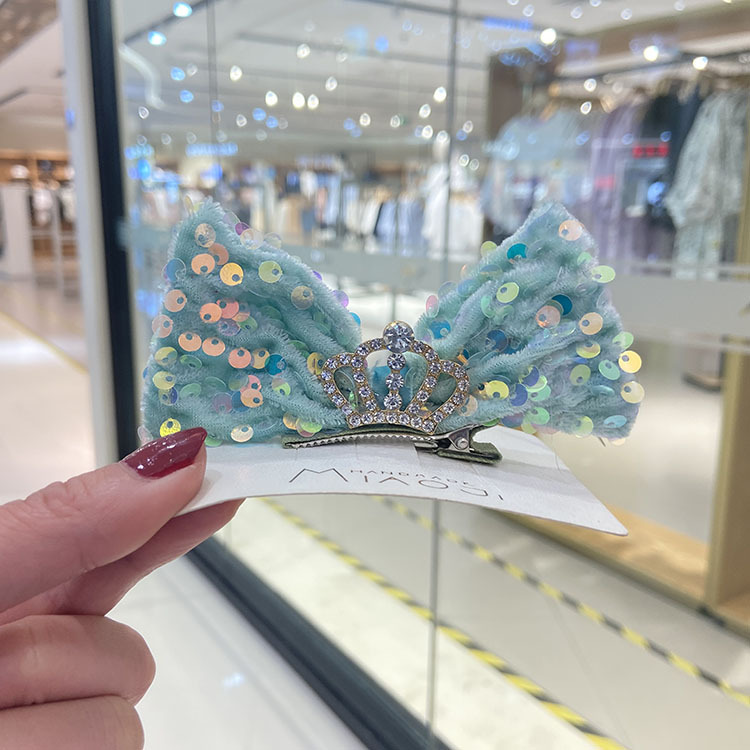 Picture of Children's Sequin Bow Hairpin Korean Elegant Little Girl Crown Stereo Hairpin Girls' Top Clip diy Hair Accessories