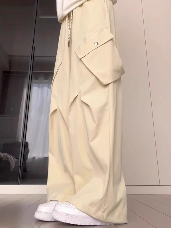 High-End Workwear Casual Pants for Women in Spring and Autum New High-Waisted Loose Hip-Covering Large Flap Pocket Pants Wide-Leg Floor-Length Pants