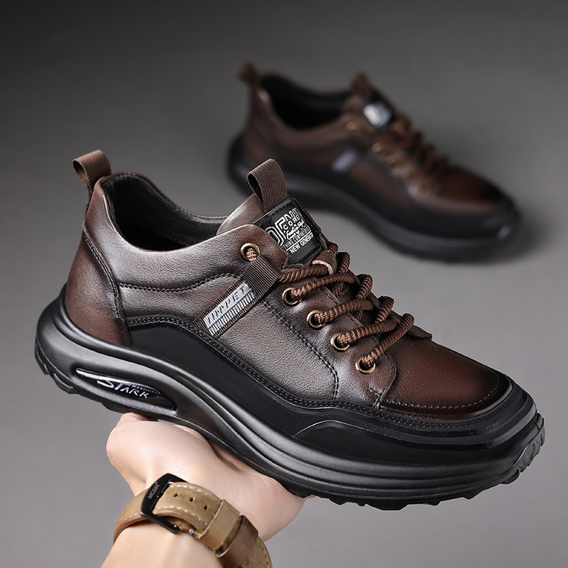 Picture of Trendy Men's Toe-Layer Cowhide Autum New Sports and Casual Shoes for Men, Lightweight Non-Slip Daily Casual Leather Shoes for Men