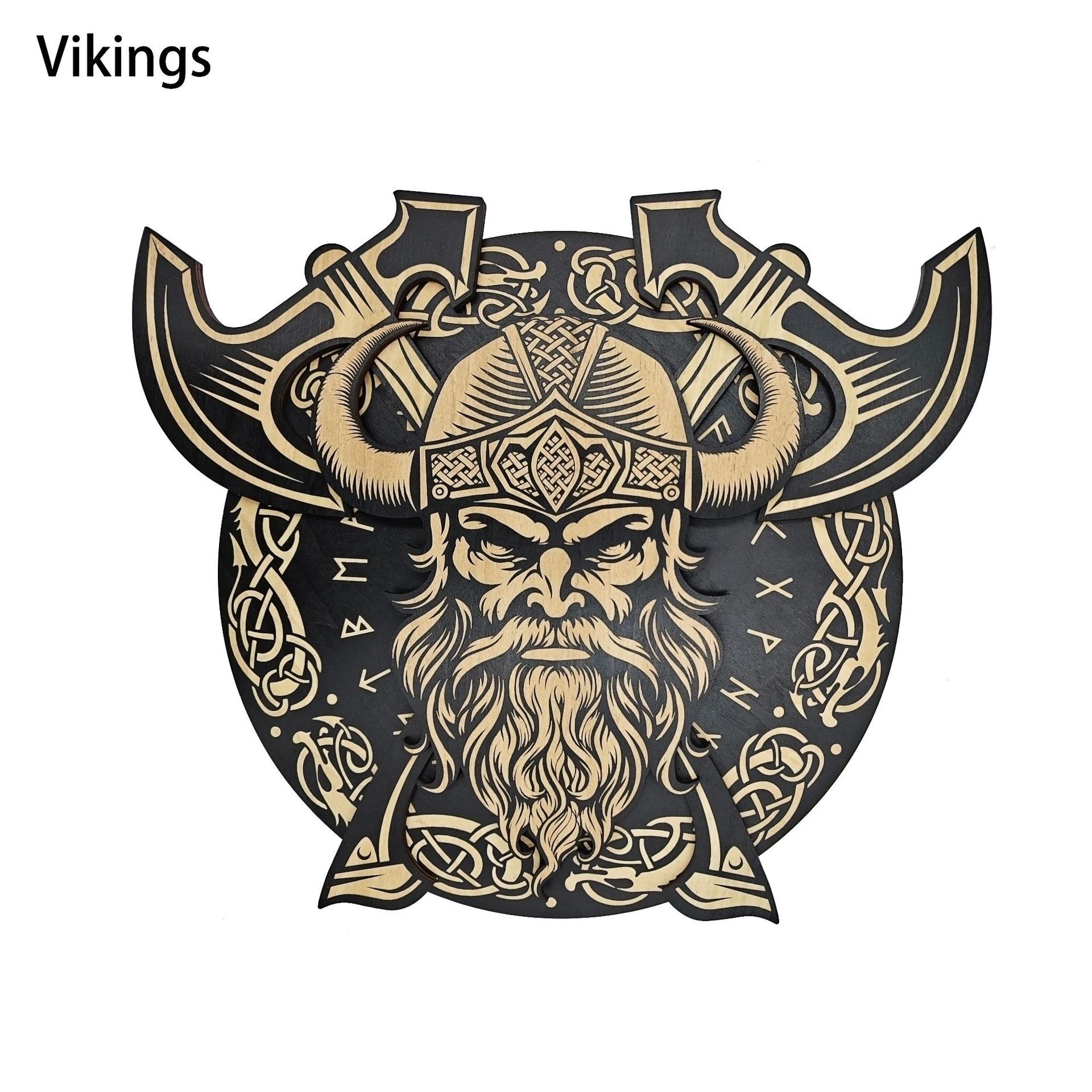 Viking Decoration Group Topic Room Decoration Nordic Wooden Hanging Wall Art Black Men's Home Bar Club