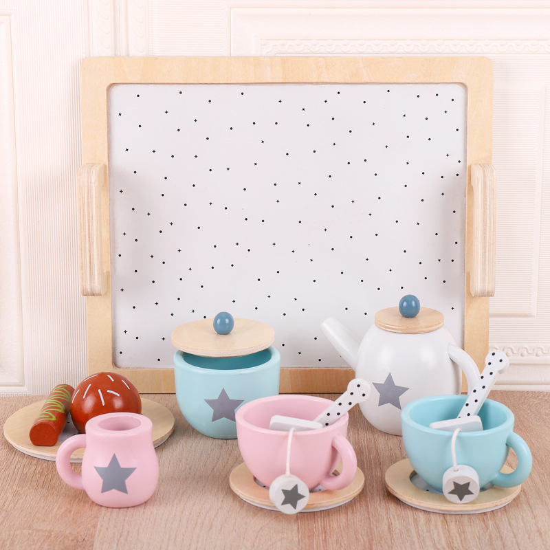 Picture of Children's kitchen play house tea set suit wooden toy afternoon tea girl simulation toy 3 years old teapot tea cup