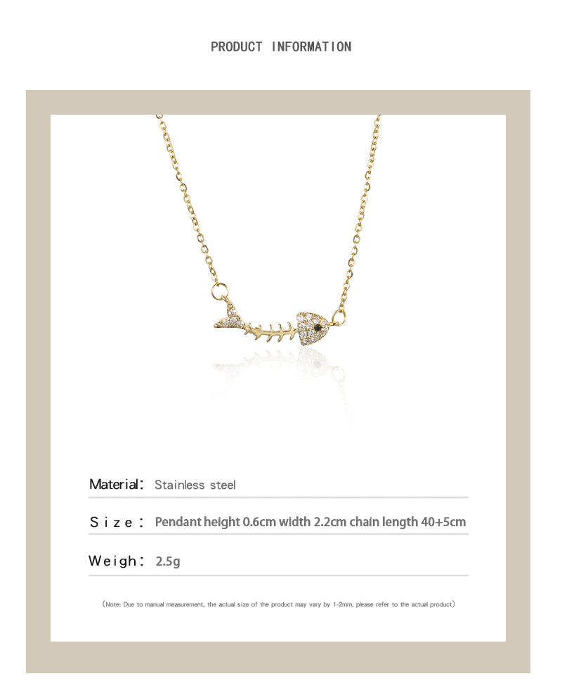 Picture of High-grade exquisite micro-inlaid fish bone necklace women's clavicle chain short gold personality pendant titanium steel furnace real gold