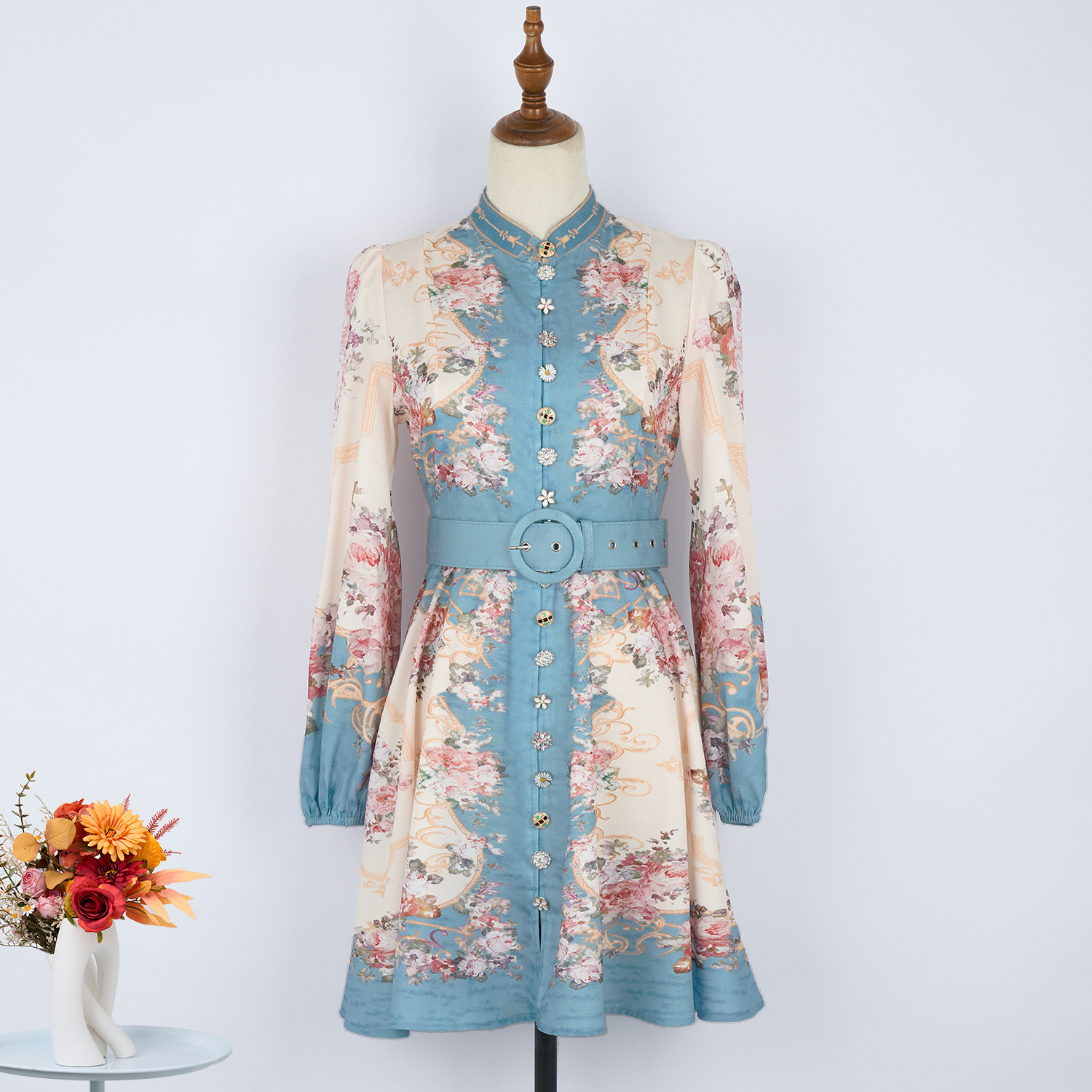 Cross-Border Foreign Trade Spot Holiday Style Fashionable Women's Single-Breasted Belt Pocket Dress Short Skirt for Women