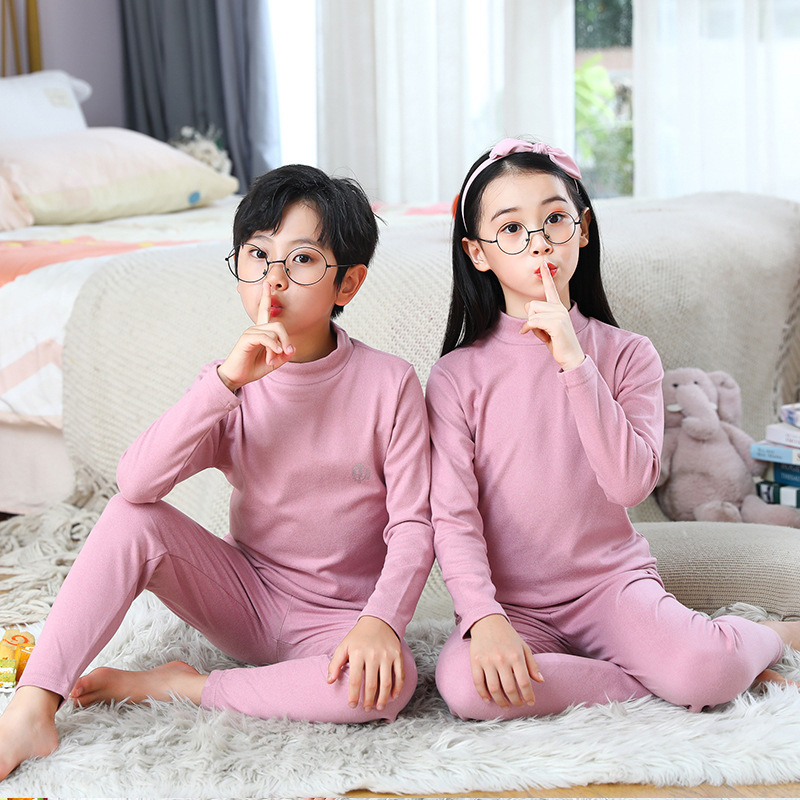 Picture of Children's warm clothes suit boys' underwear girls' half turtleneck autumn clothes long pants middle and big children boys' cotton sweater autumn and winter