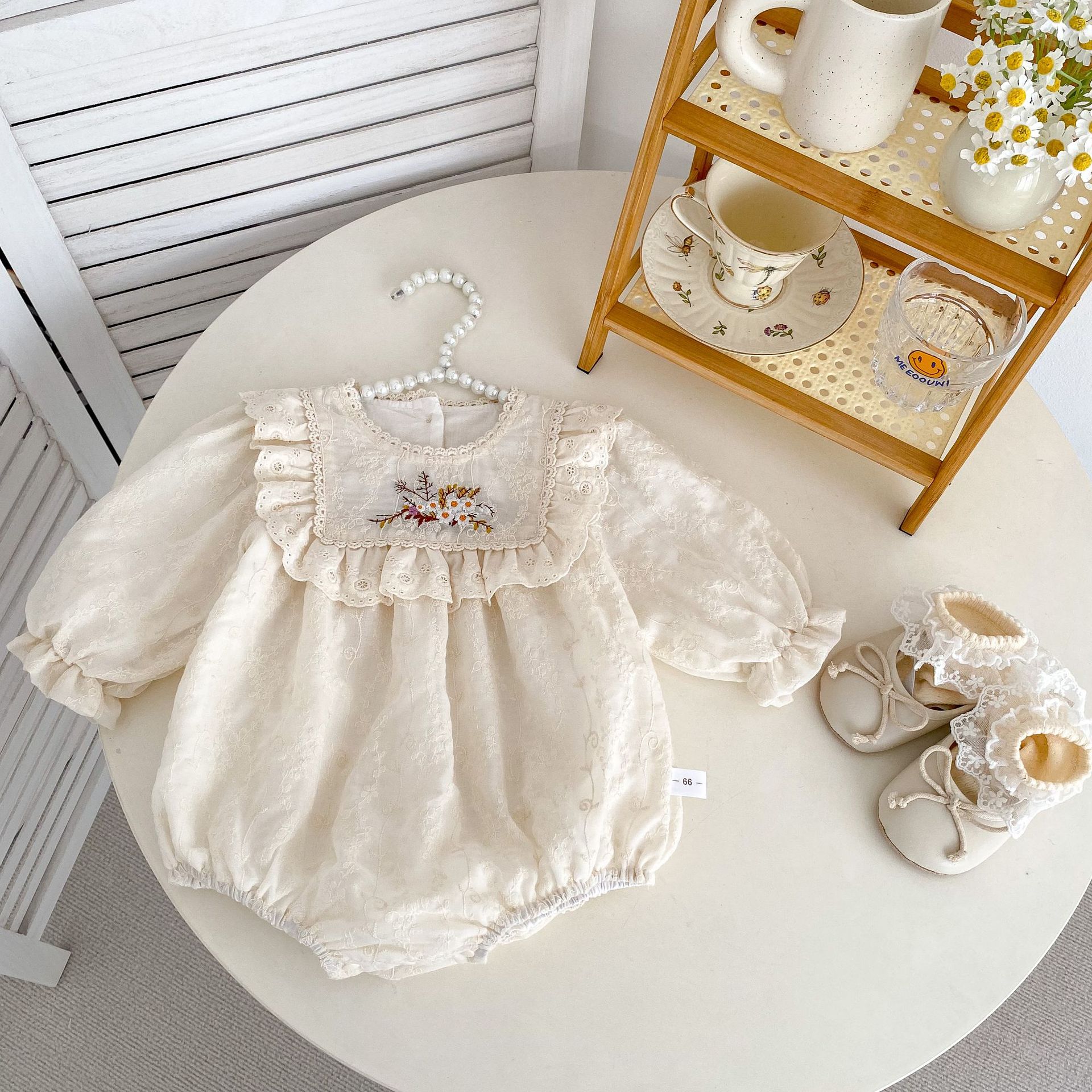 Baby's Spring Clothes Korean Style Lace Embroidered Climbing Suit for Baby Girls 1-3 Years Old Western Style Outgoing Suit for Babies